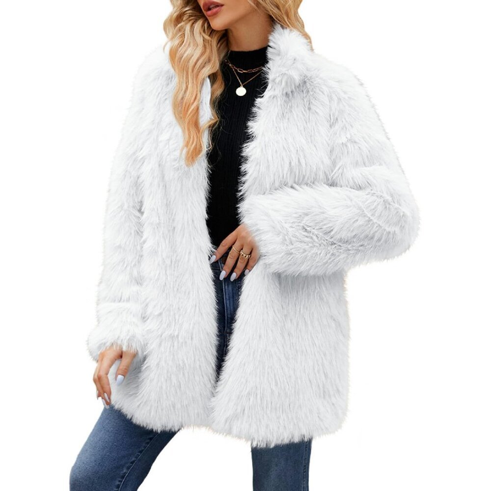 Faux Fur Jacket Open Front Long Sleeve Winter Coat Women's Sizes